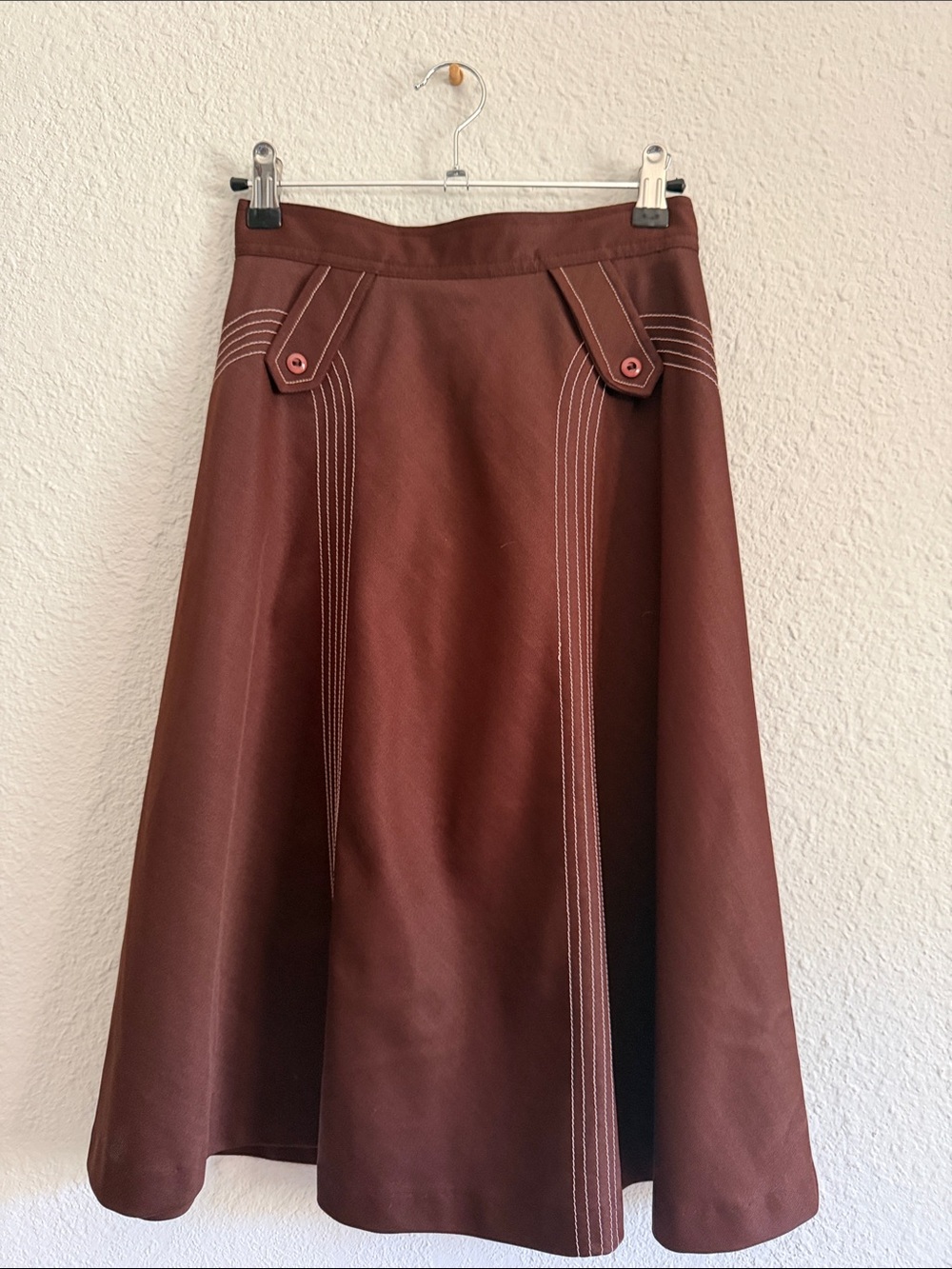 Vintage Brown A-Line Skirt with Contrast Stitching
